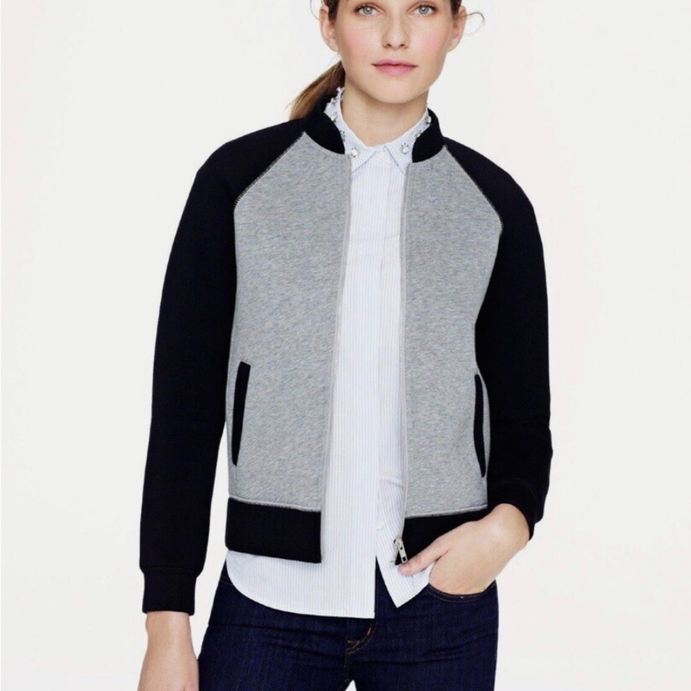J.Crew Scuba Raglan Bomber Jacket • Grey/Black • Size 2